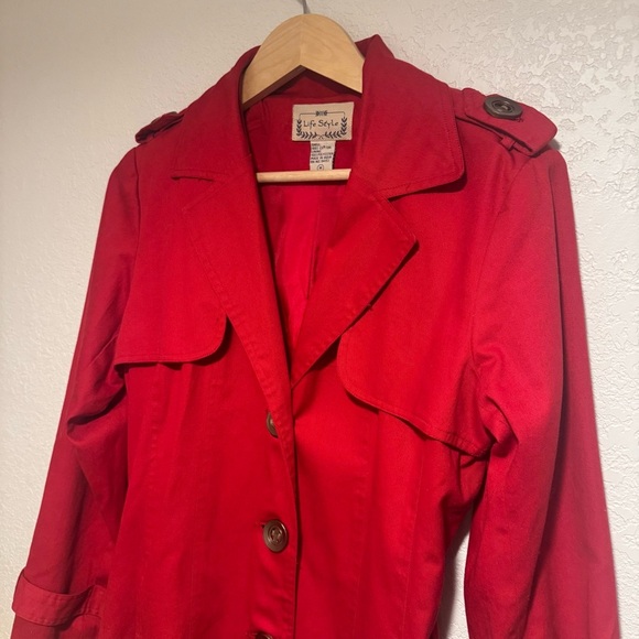 Life Style Vibrant Red Trench Coat - Picture 5 of 7
